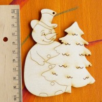 Schneemann mit Baum und Loch 100 mm aus Holz Tannenbaumbehang