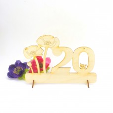 20 Zahl mit Mohnblume und Hund oder Katze 18 cm breit Personalisiert für Geburtstag