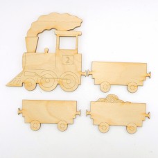 Zug 120mm 2 Wagon und einem Tender 40cm aus Holz für Wanddeko