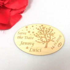 Save the Date ovale Platte Hochzeit 80 mm mit Herzbaum