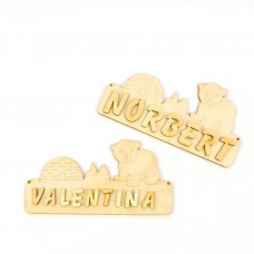 Türschild 18 cm, Eisbär mit Iglu und Berg incl. Buchstaben