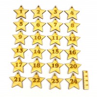 Adventskalender Nummern auf Holz Sterne