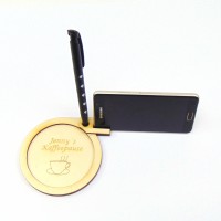 Kaffee Untersetzer mit Handy Halterung 12 cm Holz