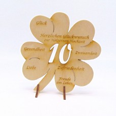 Kleeblatt mit der Zahl 10 zum Hinstellen, z. B. zum Geburtstag oder zur Hölzernen Hochzeit