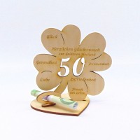Kleeblatt mit Zahl 50, hervorragend geeignet für Geldgeschenke, z. B. runden Geburtstag oder zur Goldenen Hochzeit