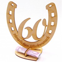 Hufeisen mit der Zahl 60, ideal als Geldscheinhalter, z. B. zum Geburtstag oder Diamanthochzeit