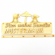 Türschild 235 mm  2 Mädchen am Strand incl. Buchstaben