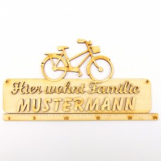 großes Türschild aus Holz 235 mm Motiv Fahrrad mit Buchstaben