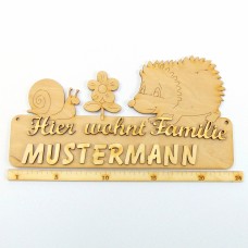 Türschild 235 mm Igel, Schnecke und Blume incl. Buchstaben