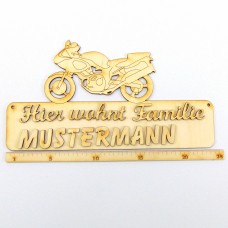 Familien Türschild 235 mm  Motiv Motorrad mit Buchstaben