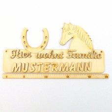 Türschild 235 mm  Pferd und Hufeisen mit Buchstaben