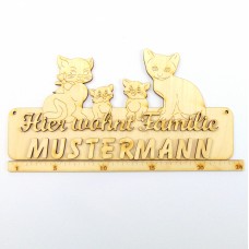 Familien Türschild 23,5 cm  Motiv 4 Katzen mit Ihrem Namen
