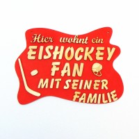 Spruchtafel, Geschenk für Eishockey - Fan mit seiner Familie, Holz, Türschild, Wanddeko