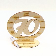 Geschenk zum 70. Geburtstag, personalisiert mit Glückwunschgravur