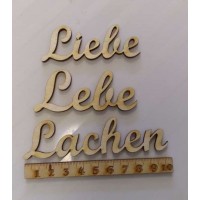 Schriftzug aus Holz  Lebe Liebe Lachen aus drei Teilen in 25mm Höhe