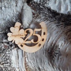 Hufeisen mit Kleeblatt und Zahl 25, 80 mm