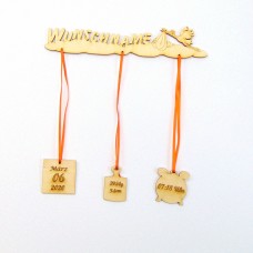 Zur Geburt Storch auf Wolke mit Anhänger für Gewicht, Größe ,Datum