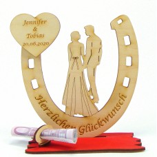 Geldgeschenk Brautpaar von hinten im Hufeisen, Personalisiert