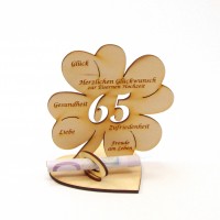 Kleeblatt mit Zahl 65  - bestens geeignet für Geldgeschenke zur Eisernen Hochzeit 