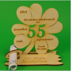 Kleeblatt mit Zahl 55 Geburtstag - passend für Geldgeschenke zum Geburtstag