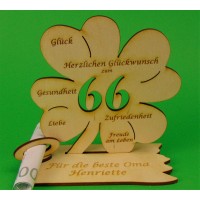 Geldgeschenk Kleeblatt 66. Geburtstag, Jubiläum, Jahestag 11cm