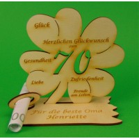Geldgeschenk Kleeblatt 70. Geburtstag, Jubiläum, Jahrestag, Gnadenhochzeit 11cm