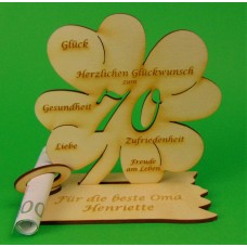 Kleeblatt mit Zahl 70 - geeignet für Geldgeschenke zum Geburtstag oder zur Gnadenhochzeit-11cm