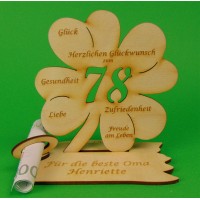 Geldgeschenk Kleeblatt 78. Geburtstag, Jubiläum 11cm