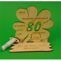 Kleeblatt mit Zahl 80 - geeignet für Geldgeschenke, z. B. zum Jubiläum oder zur Eichenhochzeit