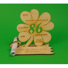 Kleeblatt mit Zahl 86 - geeignet für Geldgeschenke, z. B.  zum Geburtstag