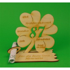 Kleeblatt mit Zahl 87 - passend für Geldgeschenke, z. B. zum Geburtstag