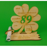 Kleeblatt mit Zahl 89 - passend für Geldgeschenke, z. B. zum Geburtstag oder zum Jubiläum