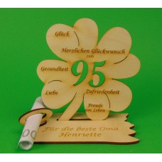 Kleeblatt Zahl 95 - passt hervorragend als Geldscheinhalter, z. B. zum  Geburtstag  11,7 cm