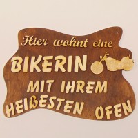Spruchtafel Türschild Hier wohnt eine Bikerin.... aus Holz