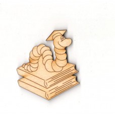 Bücherwurm mit Hut auf Büchern 50 mm aus Holz zum Basteln
