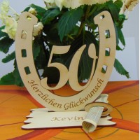 Hufeisen mit Zahl 50, ideal als Geldscheinhalter, z. B. für runden Geburtstag oder Goldene Hochzeit