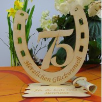 Hufeisen mit Zahl 75, ideal als Geldscheinhalter, z. B. zum Jubiläum oder Kronjuwelenhochzeit