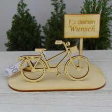 Fahrrad mit Ortsschild Gute Fahrt und Geldscheinhalter, Fahrrad für Damen oder Herren