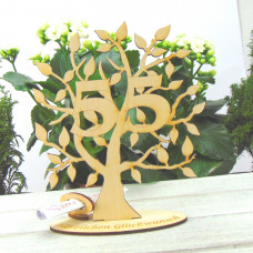 Geldgeschenk Lebensbaum Zahl 55 Geburtstagsgeschenk 16 cm aus Naturholz