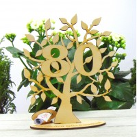 Geldgeschenk Lebensbaum mit Zahl 80 Gutschein oder Geld,Naturholz