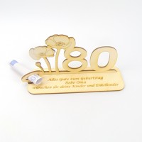 Mohnblume mit Glückwünschen, Personalisierte Geschenkidee, Zahl 80 oder 85