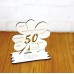 50. Geburtstag Geld-Gutschein-Geschenk -  Kleeblatt  weiß mit Gravur "Ich wünsche ... "