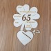 Geldgeschenk 65. Geburtstag , Kleeblatt 11 cm oder 16 cm mit Wunschgravur auf Herzunterplatte